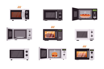 Set of various microwave ovens flat style, vector illustration