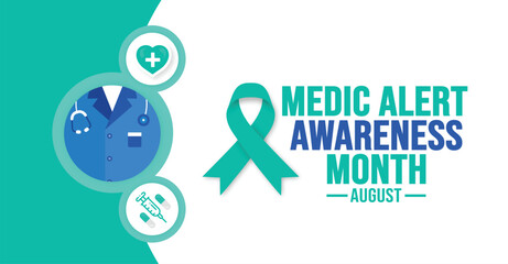 August is Medic Alert Awareness Month background template. Holiday concept. background, banner, placard, card, and poster design template with ribbon text inscription and standard color. vector