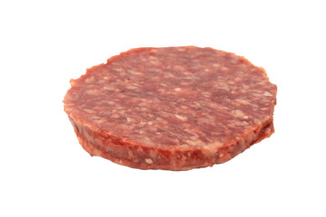 Raw minced beef isolated on white background.