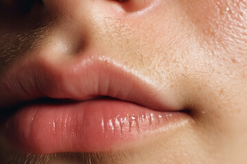 Lips of a teenager with a small stubble close-up, the concept of shaving for the first time, AI Generated