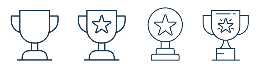 Champion trophy vector. Award cup with star, prize, achievement, winner concept outline illustration
