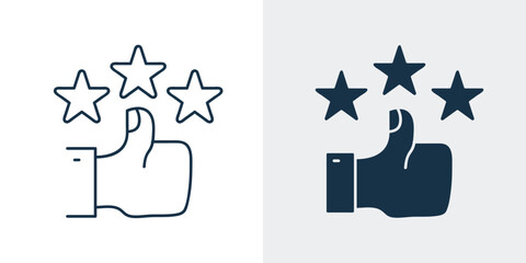 Three stars review and rating icon. Thumbs up, Good, friendly, ok hand gesture, feedback icon vector