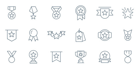 Fototapeta na wymiar Badges icon set vector. Reward icon, Success, star, prize, trophy, badge, winner, gift, loyalty program, bonus card illustration