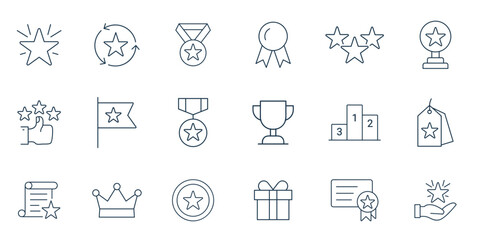 Reward icon set vector. Success icon, Contains icons prize, trophy, winner, gift, loyalty program, bonus card illustration