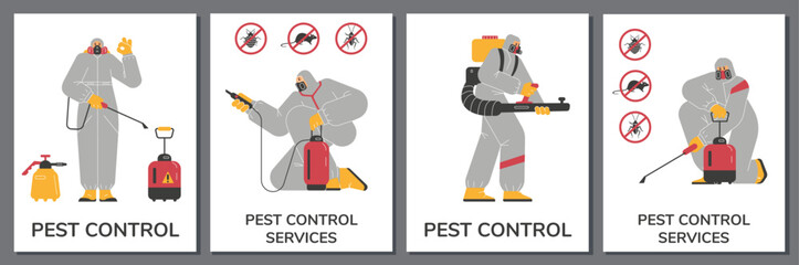 Set of vertical banners or posters about pest control flat style