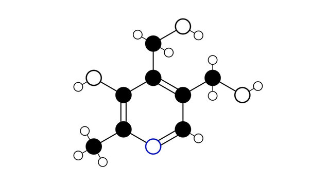 pyridoxine molecule, structural chemical formula, ball-and-stick model, isolated image vitamin b6