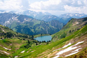 Fototapeta na wymiar Seealpsee a high mountain lake in the Bavarian Alps