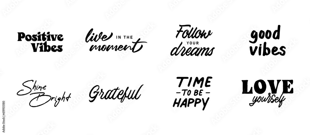 Wall mural vector set with motivational quotes. hand written inspirational phrases. happiness and positive mess - Wall murals