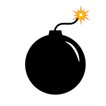 Bomb, wick and explosion icon. Explosive device operation concept. Vector illustration. Flat style.