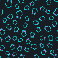 Line Chef hat icon isolated seamless pattern on black background. Cooking symbol. Cooks hat. Vector