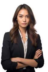 Obraz premium Young Asian American businesswoman posing over isolated transparent background