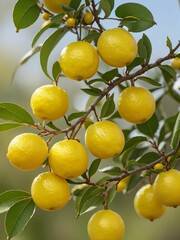 Lemons on the lemon tree, citrus fruits in the orchard
