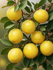Lemons on the lemon tree, citrus fruits in the orchard
