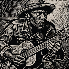 Vector Illustration of an Acoustic Blues Player
