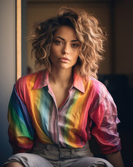 Portrait of a Girl Wearing Pride Coloured Clothing-LGBTQ Community-Generative AI