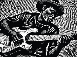 Vector Illustration of an Acoustic Blues Player