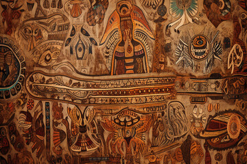 Intricate tapestry of cultural symbols woven together in a harmonious blend of colors, textures, and patterns, folk art style, warm lighting, intricate details, high resolution