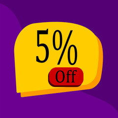 5% off, five percent off, discount, promotion, yellow, purple, lilac, colorful background, promotional discount, vector