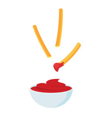 french fries in ketchup Vector illustration for fast food snack, street food concept