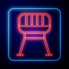Glowing neon Barbecue grill icon isolated on black background. BBQ grill party. Vector