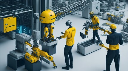 highlighting the seamless interaction between workers and intelligent machines