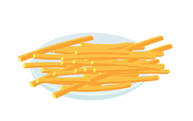 French fries on a plate isolated on white background.