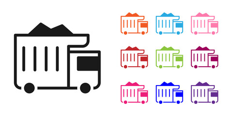 Black Large industrial mining dump truck icon isolated on white background. Big car. Set icons colorful. Vector