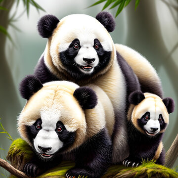 Funny fantasy panda with magical jungle background