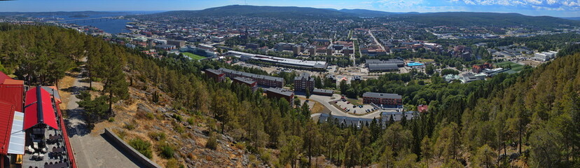 Fototapeta na wymiar Panoramic view of Sundsvall from the observation tower on the hill Norra stadsberget, Sweden, Europe 