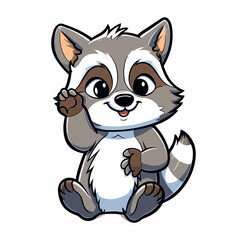 Fototapeta na wymiar Cute cartoon, doodle raccoon. Emotion little raccoon. Animal character design. Flat vector illustration isolated in logo, icon style. 