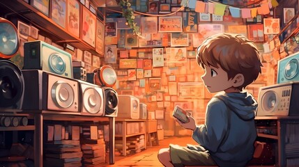 Manga Melancholy Exploring the Emotional Depths of a Cute Boy's Illustrated Journey with Lofi Tunes