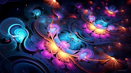 Luminous Celestia Abstract Fractal Wallpaper Bathed in Neon Light within Space