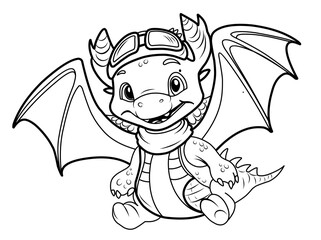 Cute dragon pilot.Simple line illustration for coloring.Dragon year 2024 coloring page