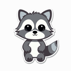 Cute cartoon, doodle raccoon. Emotion little raccoon. Animal character design. Flat vector illustration isolated in logo, icon style.
