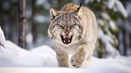 Obraz premium A Growling Canadian Lynx Ready to Attack