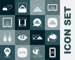 Set Gold bars 24k, nugget, mine, Safe with gold, and icon. Vector