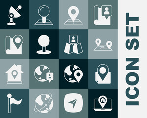 Set City map navigation, Folded with location marker, Route, Push pin, Radar and icon. Vector