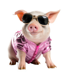 pig wearing sunglasses, isolated on a transparant background, funny animals, clipart cutout scrapbook