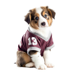 sporty puppy with a jersey, isolated on a transparant background, funny animals, clipart cutout scrapbook