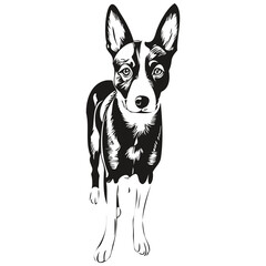 Basenji dog vector face drawing portrait, sketch vintage style transparent background