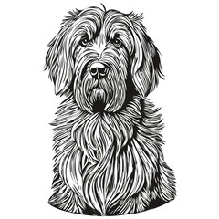 Briard dog vector face drawing portrait, sketch vintage style transparent background sketch drawing