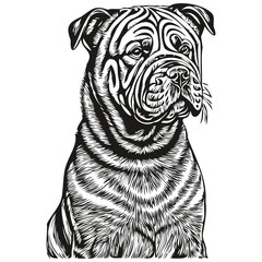 Chinese Shar Pei dog breed line drawing, clip art animal hand drawing vector black and white realistic pet silhouette