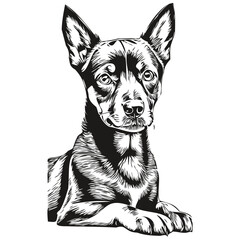 German Pinscher dog pet silhouette, animal line illustration hand drawn black and white vector realistic breed pet