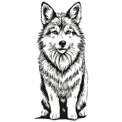 Icelandic Sheepdog dog vector face drawing portrait, sketch vintage style transparent background