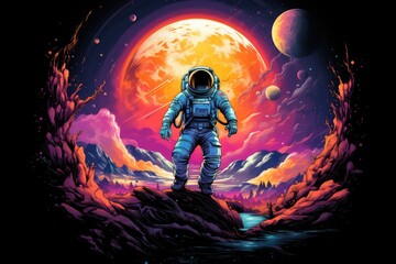Obraz na płótnie Canvas Retro space adventure astronaut.