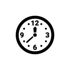 clock icon in black color isolated on white background, time or business deadline