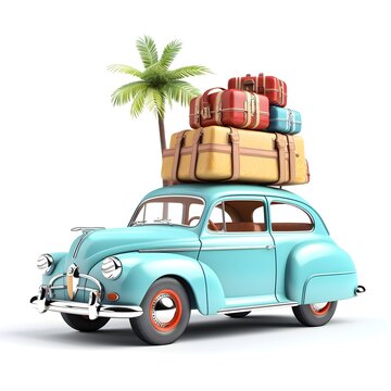 Auto mit gep&auml;ck auf dachgep&auml;cktr&auml;ger im retro-look