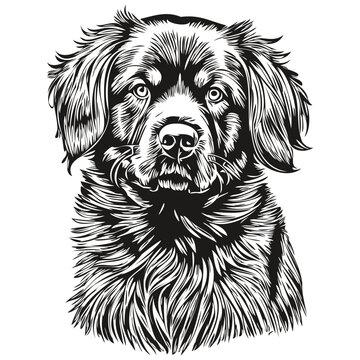 recommend clip art: Newfoundland dog pencil hand drawing vector, outline illustration pet face logo black and white realistic breed pet