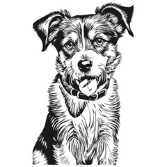 Russell Terrier dog logo vector black and white, vintage cute dog head engraved