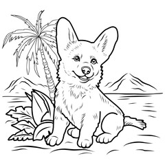Dog breed Corgi.Simple line illustration for coloring book Corgi puppy.Coloring page.